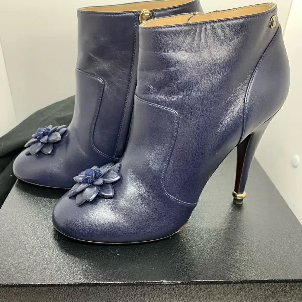 CHANEL Lambskin Short Boots 15A Size: 38